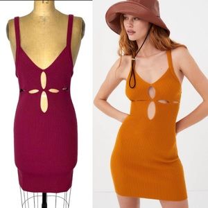 For Love & Lemons Burgundy/Plum Maggie Cutout Ribbed Sweater Mini Dress Size S